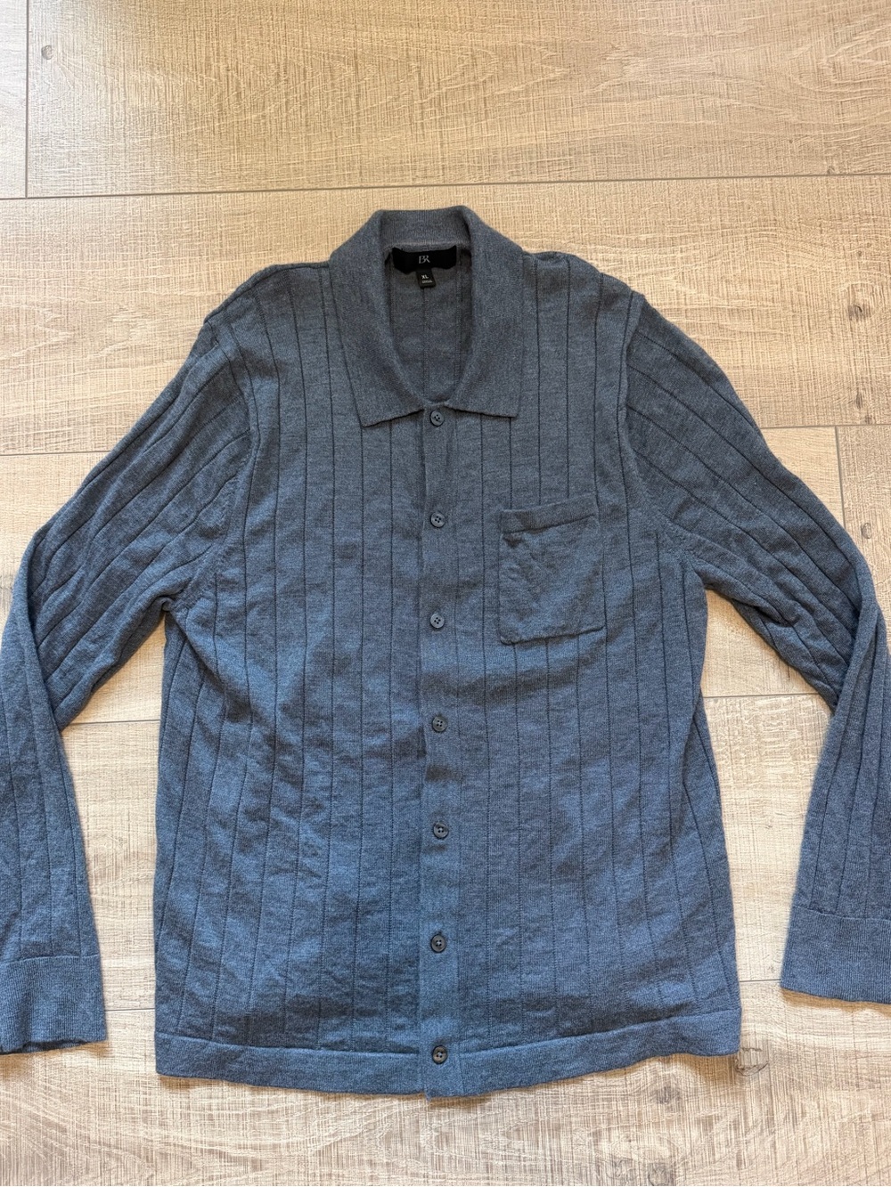 Banana Republic Men's Ribbed Knit Button Down Polo Sweater Cardigan Gray XL